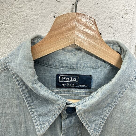 Vintage Polo Ralph Lauren Denim "Stenciled" Button Down Long-Sleeve - Picture 8 of 9